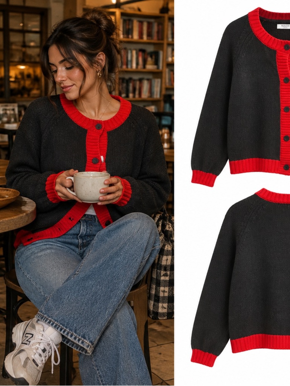 Smash + Tess Black Cardigan with Red Trim